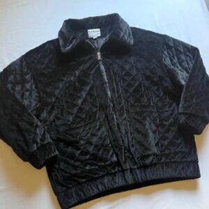 I AM GIA black quilted velvet zip up long sleeve bomber jacket
